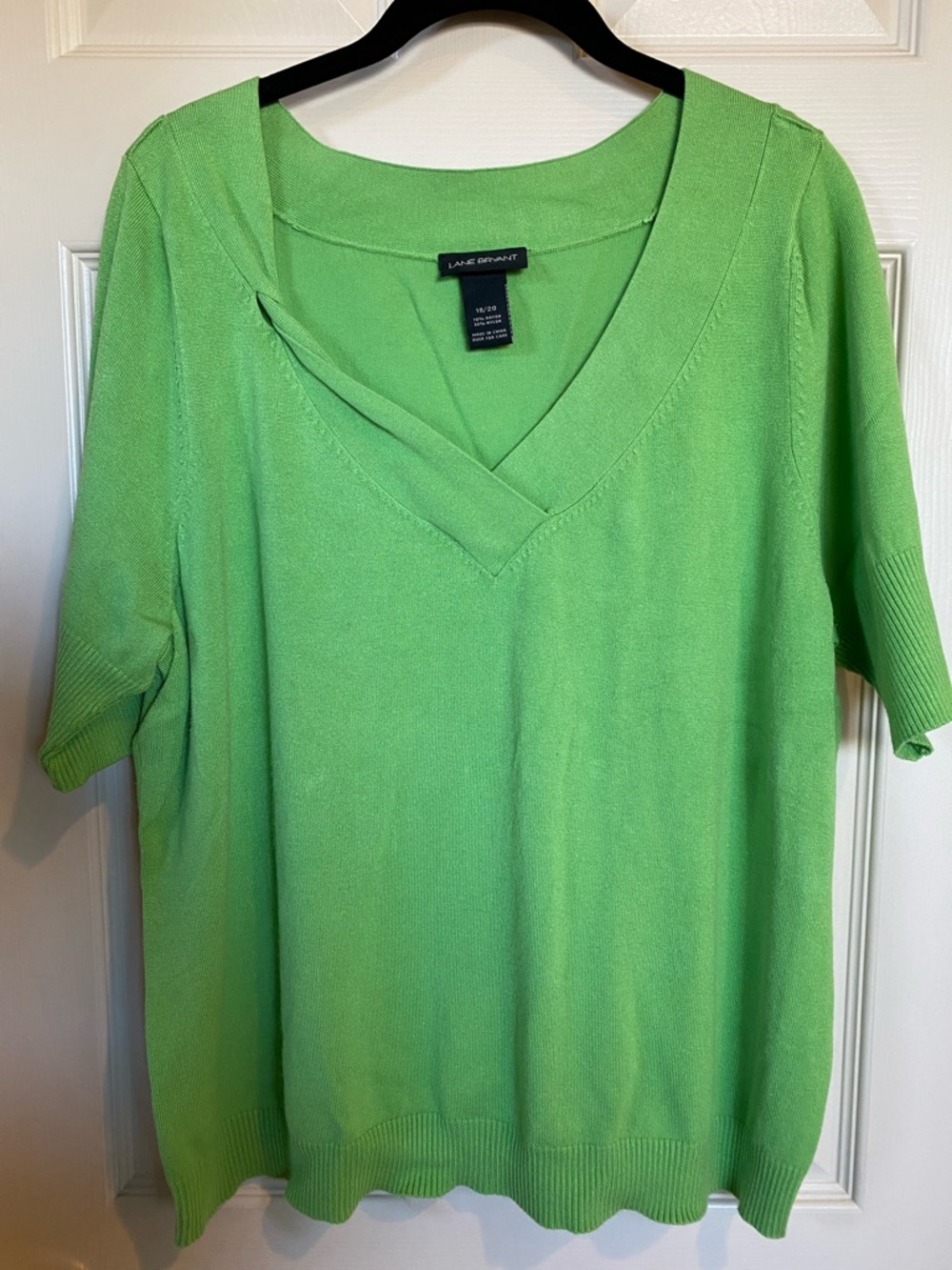 Lane Bryant Bright Green V-Neck Short Sleeve Top